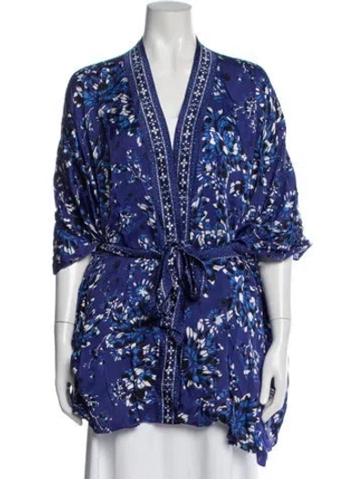 Pre-owned Poupette St Barth Floral Print Robe In Blue