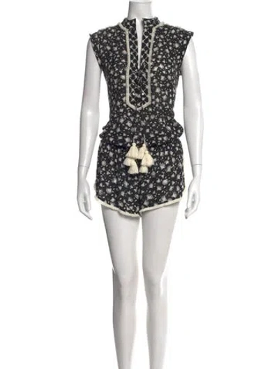 Pre-owned Poupette St Barth Floral Print Romper In Black