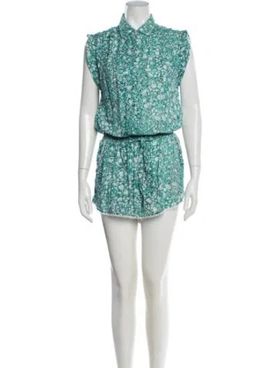 Pre-owned Poupette St Barth Floral Print Romper In Blue