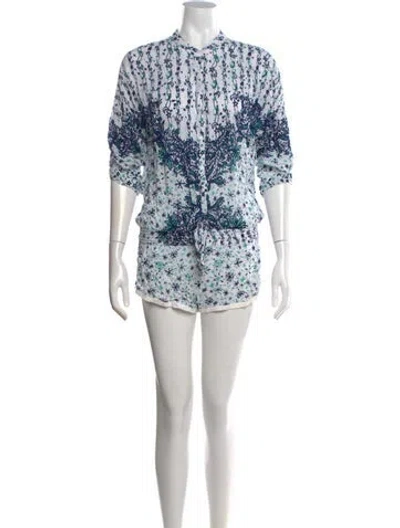 Pre-owned Poupette St Barth Floral Print Romper In Blue