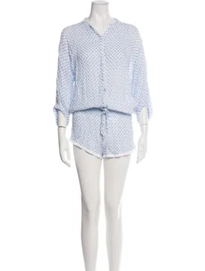 Pre-owned Poupette St Barth Floral Print Romper In Blue/white