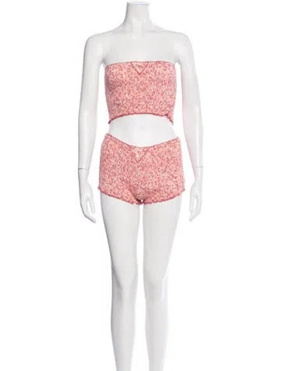 Pre-owned Poupette St Barth Floral Print Ruffle Embellishment Lounge Set W/ Tags In Pink