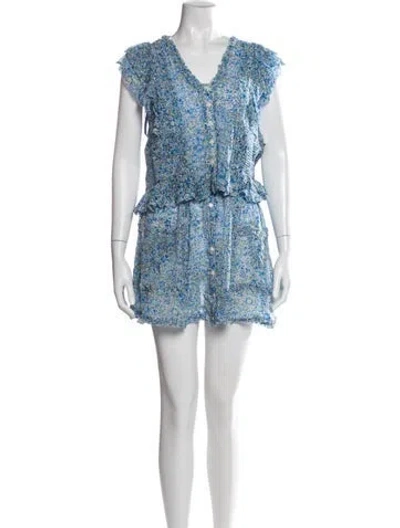 Pre-owned Poupette St Barth Floral Print Ruffle Embellishment Skirt Set In Blue