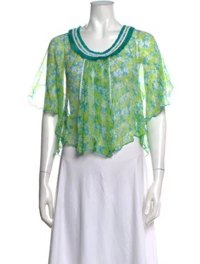 Pre-owned Poupette St Barth Floral Print Scoop Neck Blouse In Blue