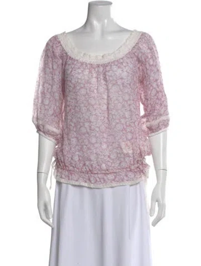 Pre-owned Poupette St Barth Floral Print Scoop Neck Blouse In Pink