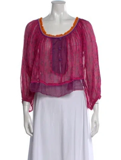 Pre-owned Poupette St Barth Floral Print Scoop Neck Blouse In Pink
