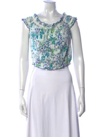 Pre-owned Poupette St Barth Floral Print Scoop Neck Blouse W/ Tags In Blue
