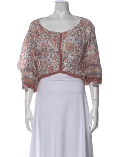 Pre-owned Poupette St Barth Floral Print Scoop Neck Blouse In White