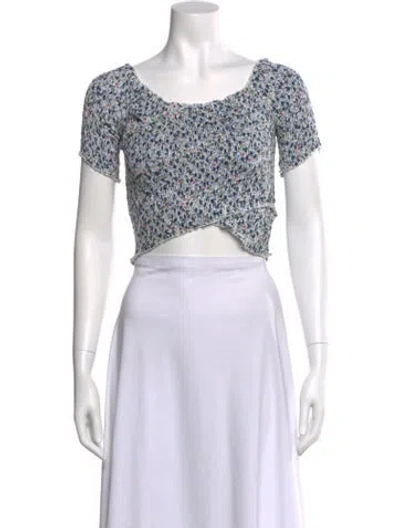 Pre-owned Poupette St Barth Floral Print Scoop Neck Crop Top In Blue