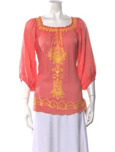 Pre-owned Poupette St Barth Floral Print Square Neckline Blouse In Pink