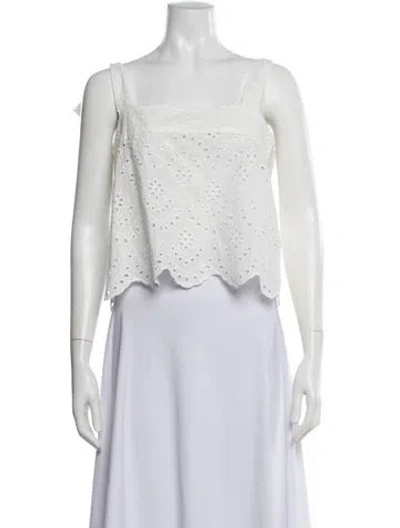 Pre-owned Poupette St Barth Floral Print Square Neckline Blouse In White