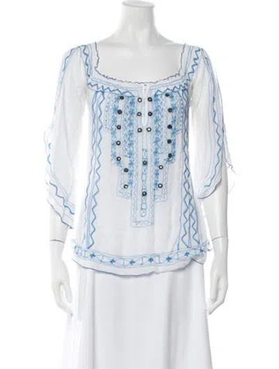 Pre-owned Poupette St Barth Floral Print Square Neckline Blouse In White