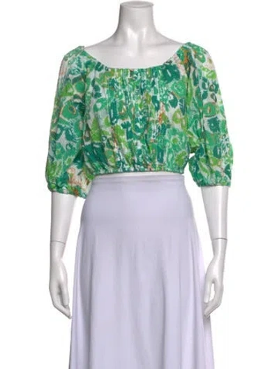 Pre-owned Poupette St Barth Floral Print Square Neckline Blouse In Yellow