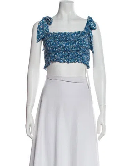 Pre-owned Poupette St Barth Floral Print Square Neckline Crop Top In Blue