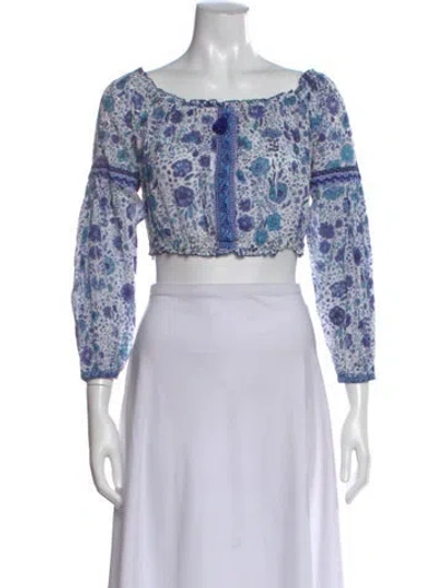 Pre-owned Poupette St Barth Floral Print Square Neckline Crop Top In Blue