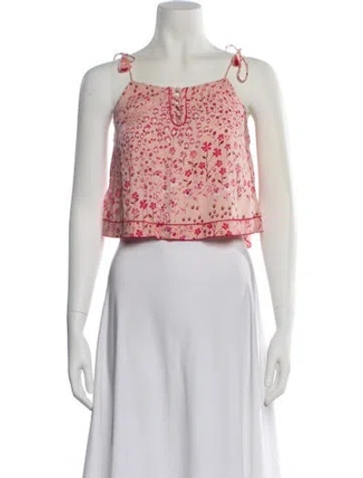 Pre-owned Poupette St Barth Floral Print Square Neckline Crop Top In Multi