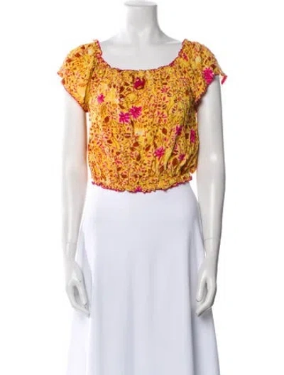 Pre-owned Poupette St Barth Floral Print Square Neckline Crop Top In Pink