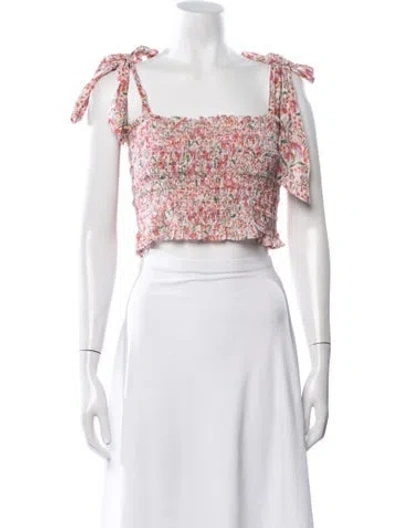 Pre-owned Poupette St Barth Floral Print Square Neckline Crop Top In Pink