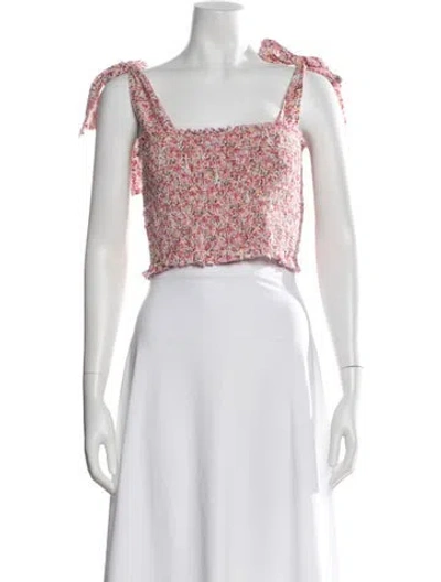 Pre-owned Poupette St Barth Floral Print Square Neckline Crop Top W/ Tags In Pink