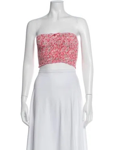 Pre-owned Poupette St Barth Floral Print Strapless Crop Top In Pink