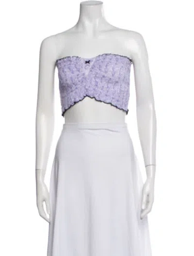 Pre-owned Poupette St Barth Floral Print Strapless Crop Top In White