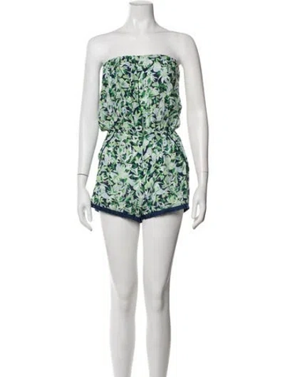 Pre-owned Poupette St Barth Floral Print Strapless Romper In Green