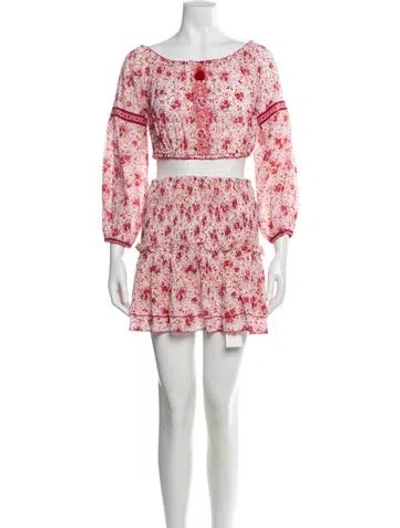 Pre-owned Poupette St Barth Floral Print Tassel Accents Skirt Set In Pink