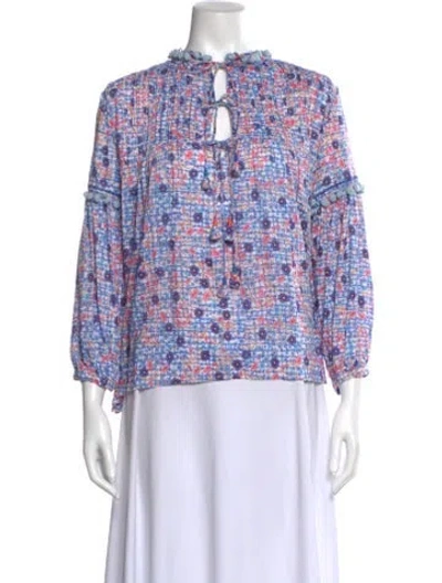 Pre-owned Poupette St Barth Floral Print Tie Neck Blouse In Multi