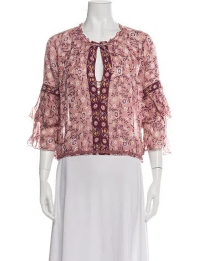 Pre-owned Poupette St Barth Floral Print Tie Neck Blouse In Purple