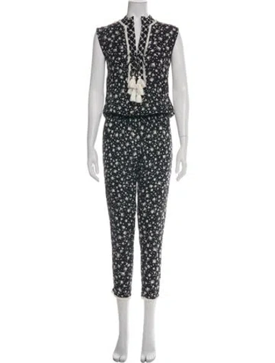 Pre-owned Poupette St Barth Floral Print Tie Neck Jumpsuit In Black