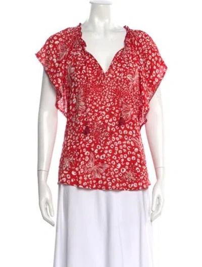 Pre-owned Poupette St Barth Floral Print V-neck Blouse In Green