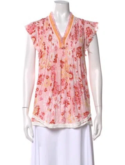 Pre-owned Poupette St Barth Floral Print V-neck Blouse In Multi