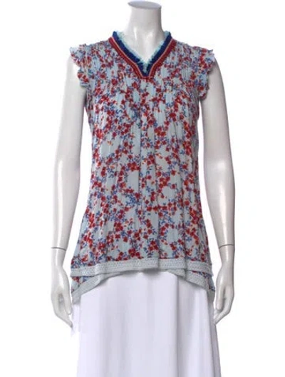 Pre-owned Poupette St Barth Floral Print V-neck Blouse In Multicolor