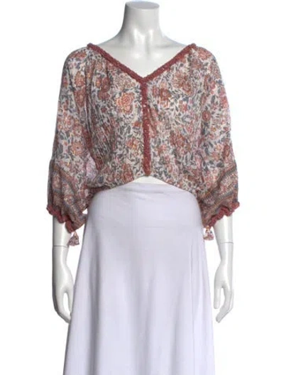 Pre-owned Poupette St Barth Floral Print V-neck Blouse In Neutral