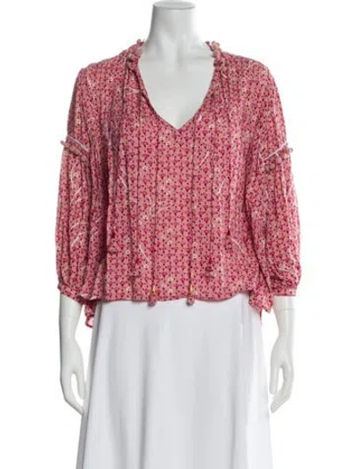Pre-owned Poupette St Barth Floral Print V-neck Blouse In Pink