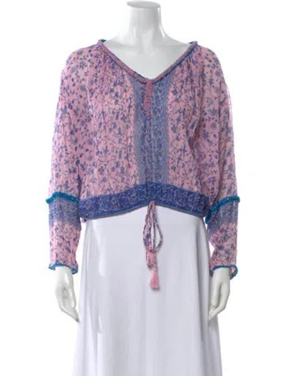 Pre-owned Poupette St Barth Floral Print V-neck Blouse In Pink