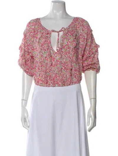 Pre-owned Poupette St Barth Floral Print V-neck Blouse In Pink