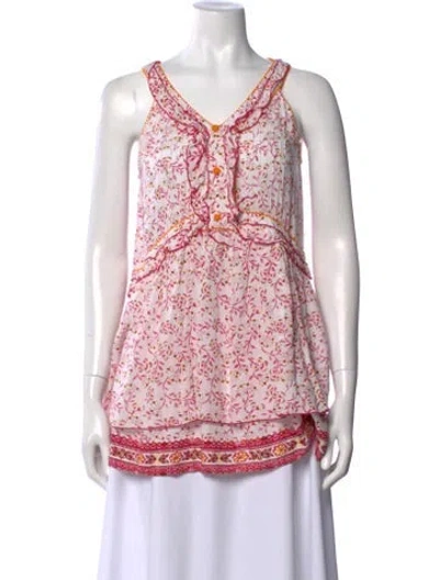 Pre-owned Poupette St Barth Floral Print V-neck Blouse In Pink