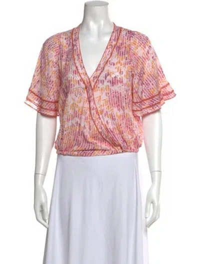 Pre-owned Poupette St Barth Floral Print V-neck Blouse In Pink
