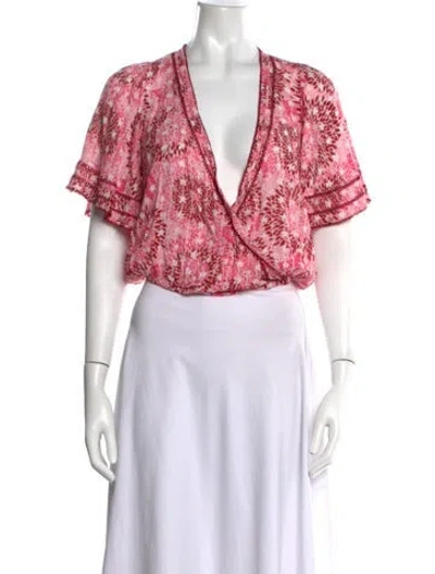 Pre-owned Poupette St Barth Floral Print V-neck Blouse In Pink/red