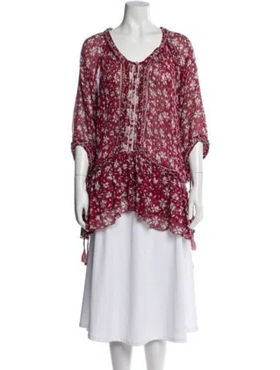 Pre-owned Poupette St Barth Floral Print V-neck Blouse In Red