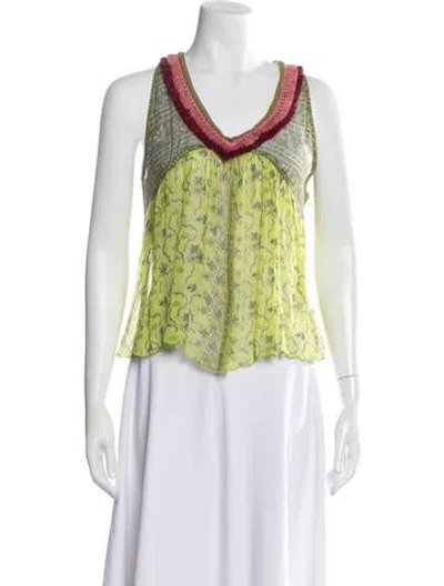 Pre-owned Poupette St Barth Floral Print V-neck Blouse In White
