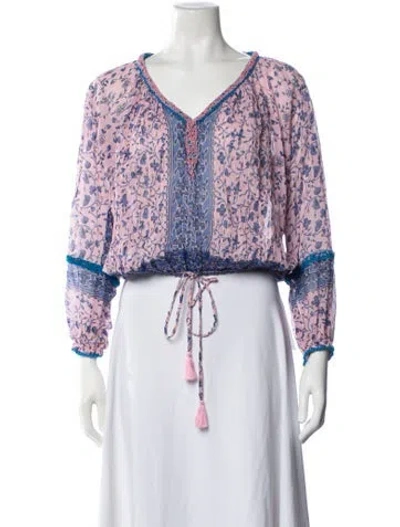 Pre-owned Poupette St Barth Floral Print V-neck Blouse In White
