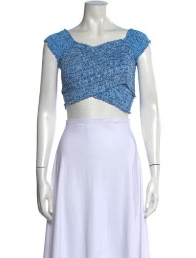 Pre-owned Poupette St Barth Floral Print V-neck Crop Top In Blue