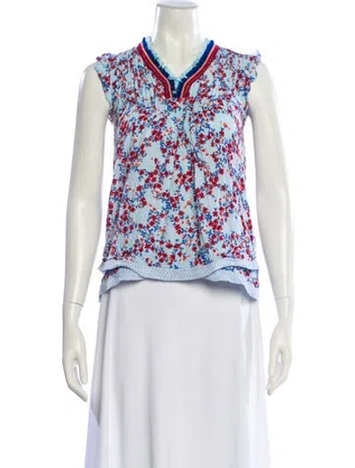Pre-owned Poupette St Barth Floral Print V-neck Crop Top In White