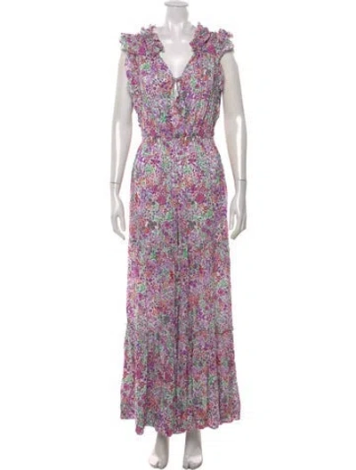 Pre-owned Poupette St Barth Floral Print V-neck Jumpsuit In Purple