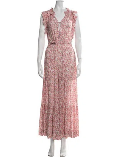 Pre-owned Poupette St Barth Floral Print V-neck Jumpsuit W/ Tags In Pink