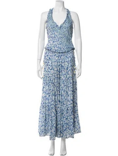 Pre-owned Poupette St Barth Floral Print V-neck Romper In Blue