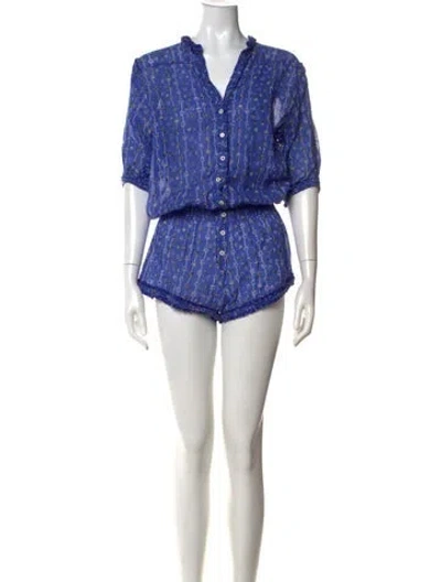 Pre-owned Poupette St Barth Floral Print V-neck Romper In Blue