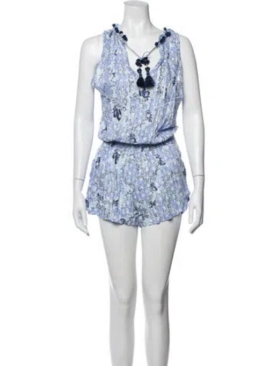Pre-owned Poupette St Barth Floral Print V-neck Romper In Blue